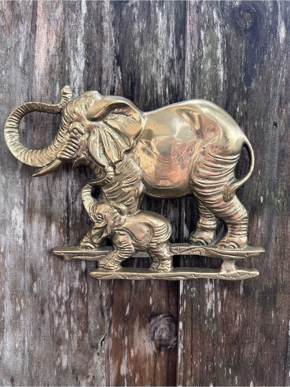 Brass-Tone Elephant Wall Hook Set — Mother and Calf